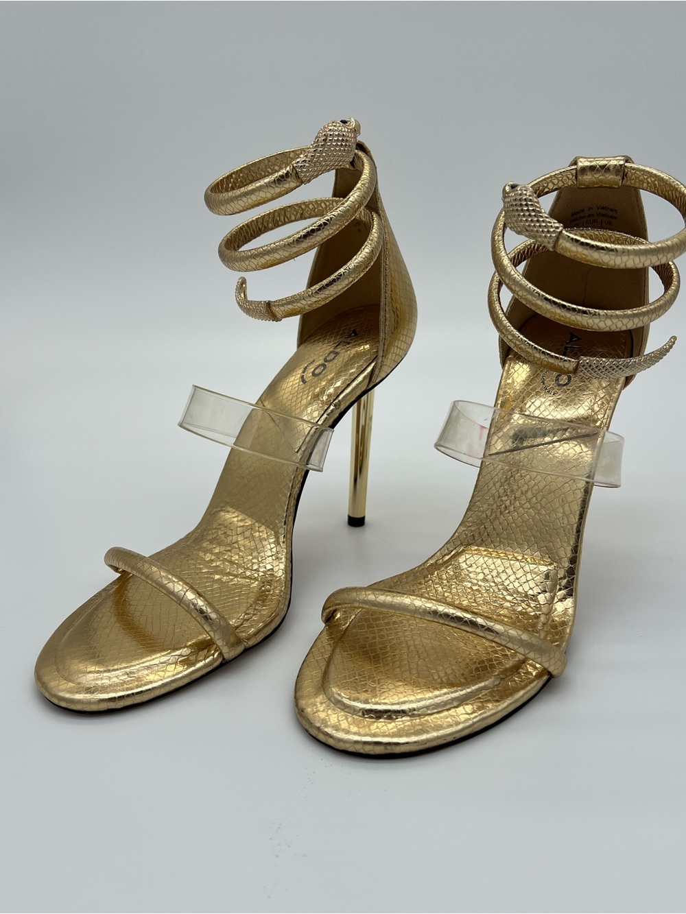 Aldo Minerva Gold Spiral Ankle Strap High Heel Sandals - Women size 9